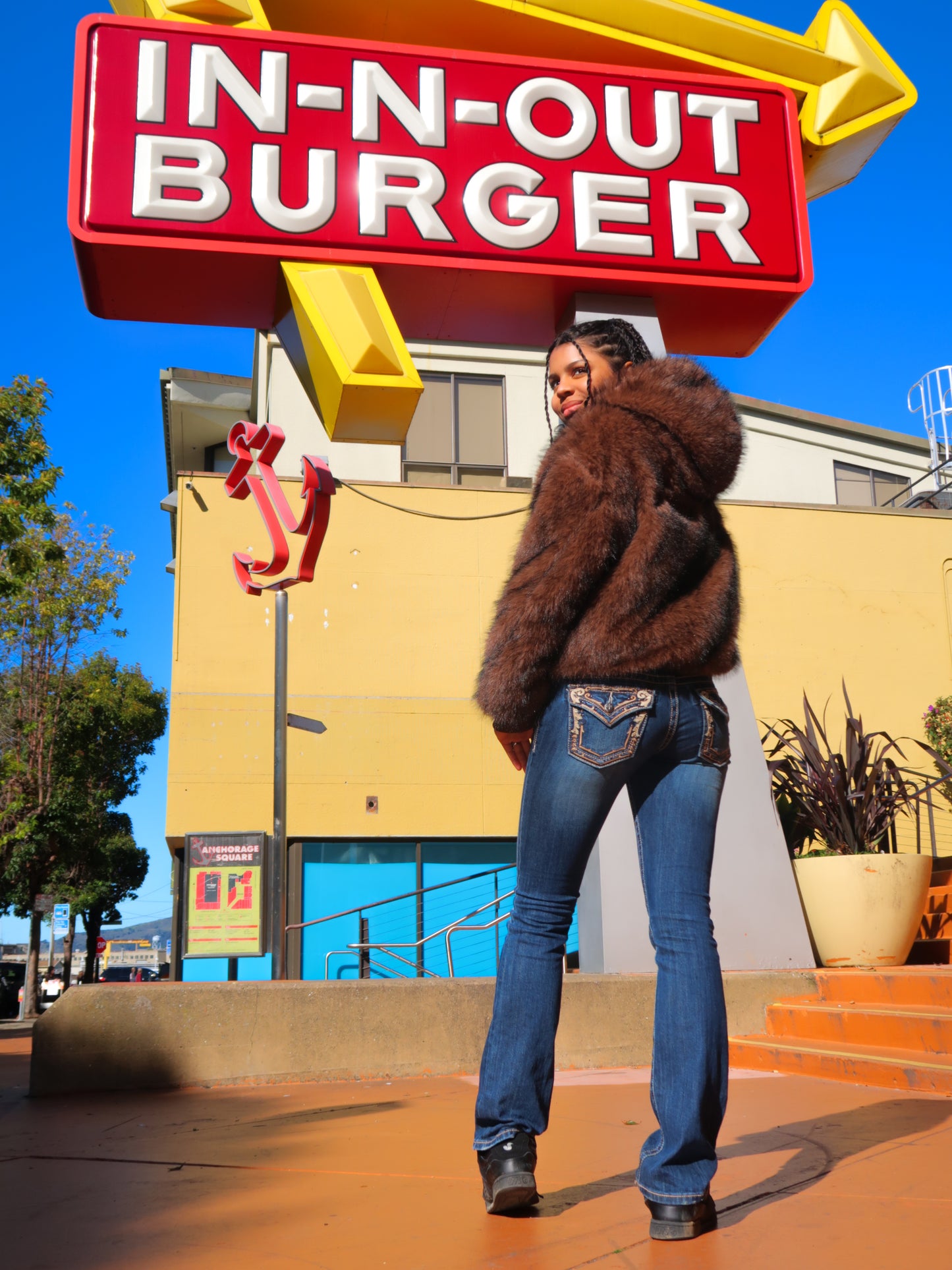 Brown Faux Fur Coat with Hood