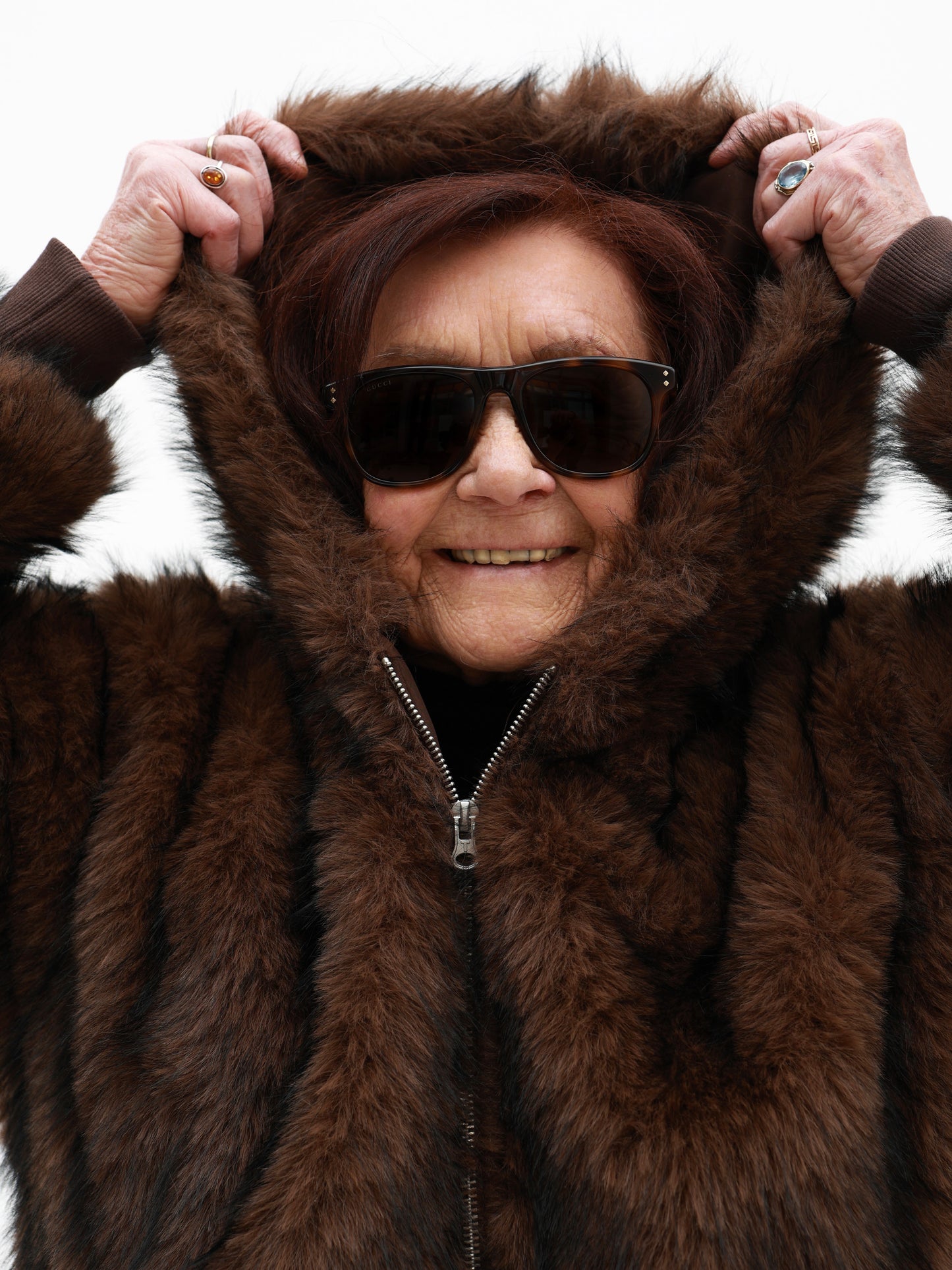 Brown Faux Fur Coat with Hood