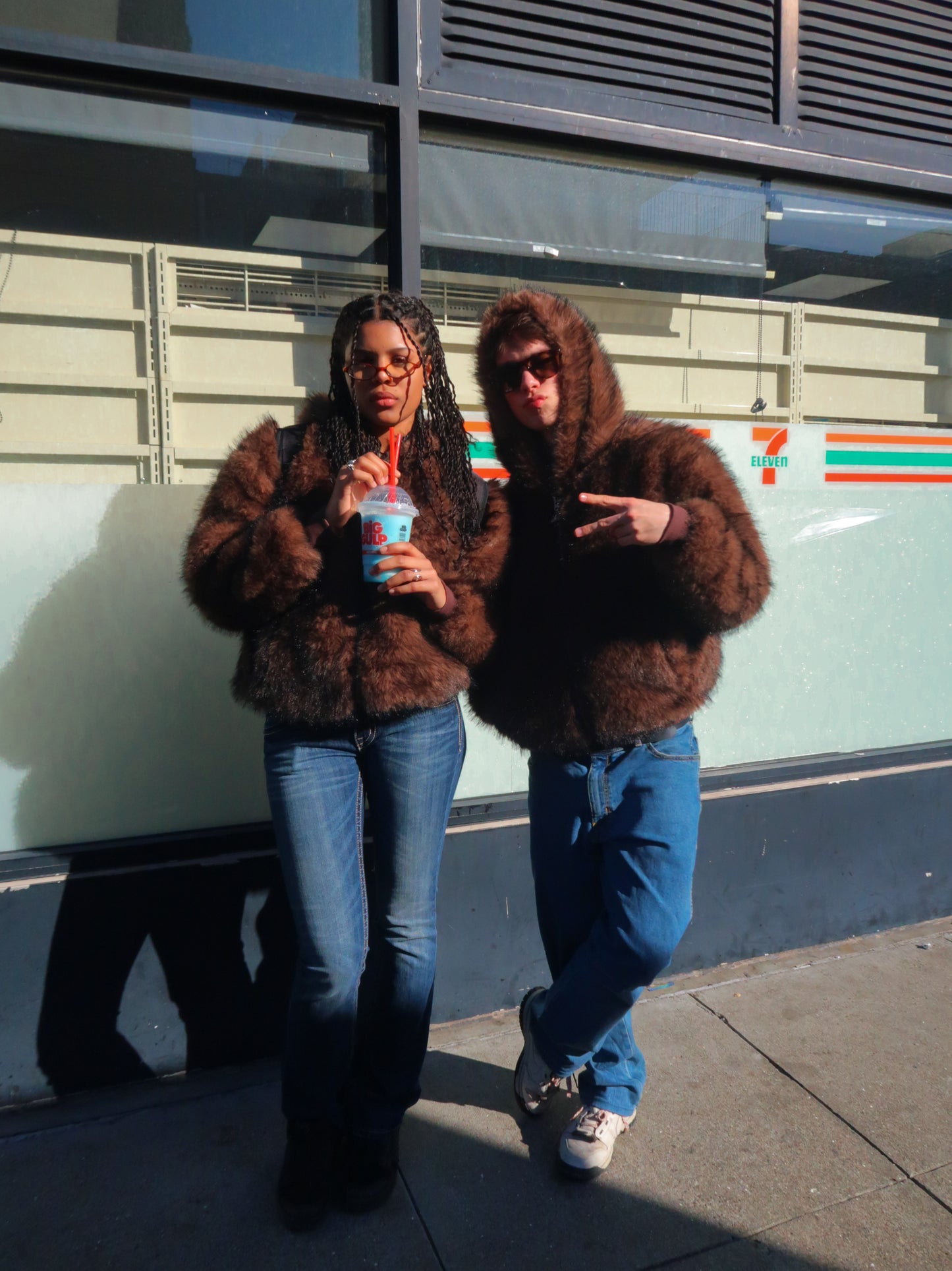Brown Faux Fur Coat with Hood