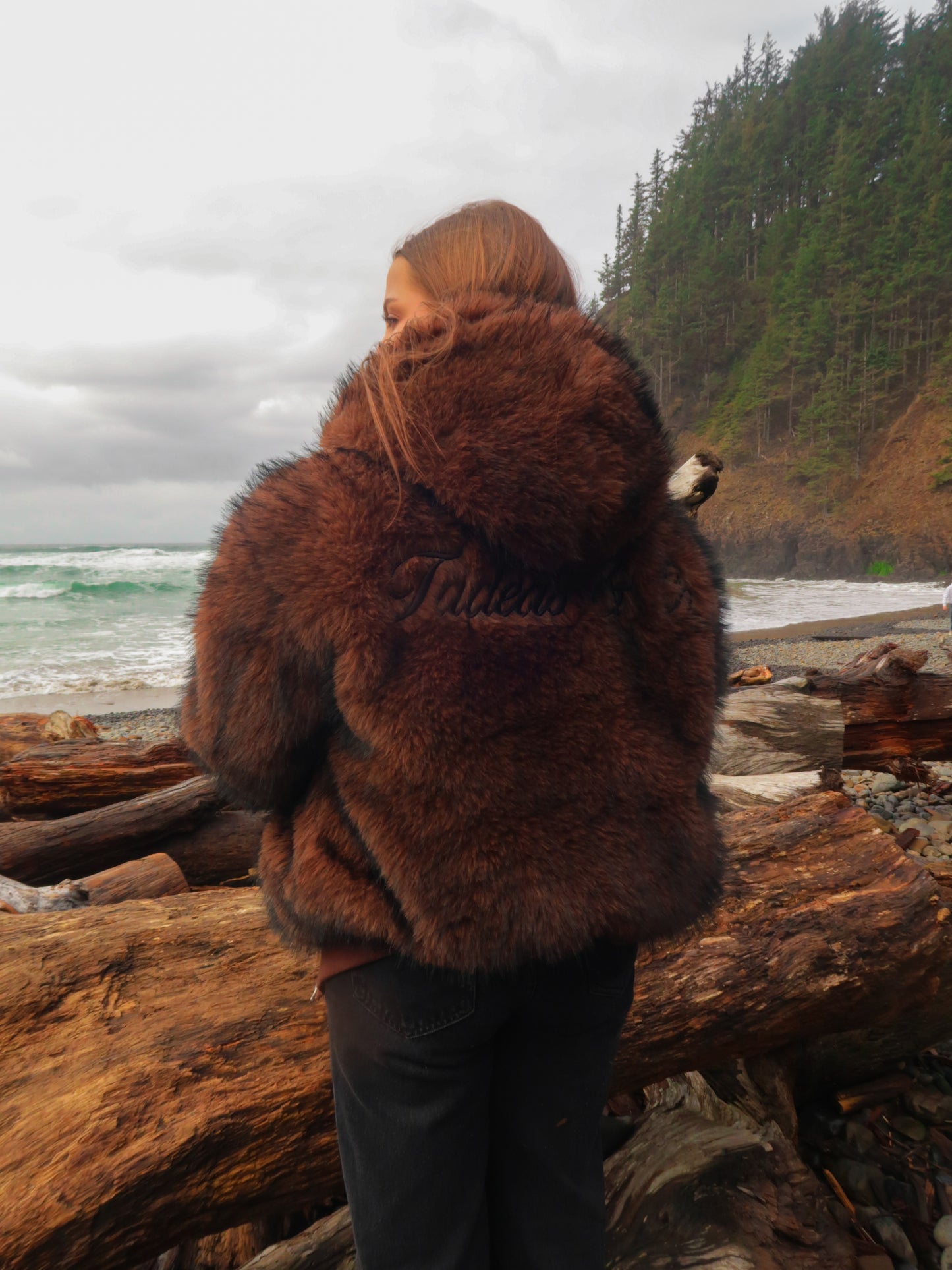 Brown Faux Fur Coat with Hood