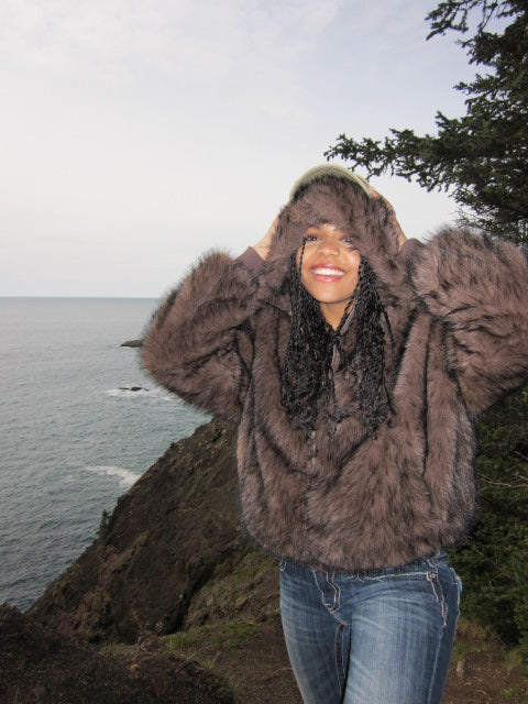 Brown Faux Fur Coat with Hood