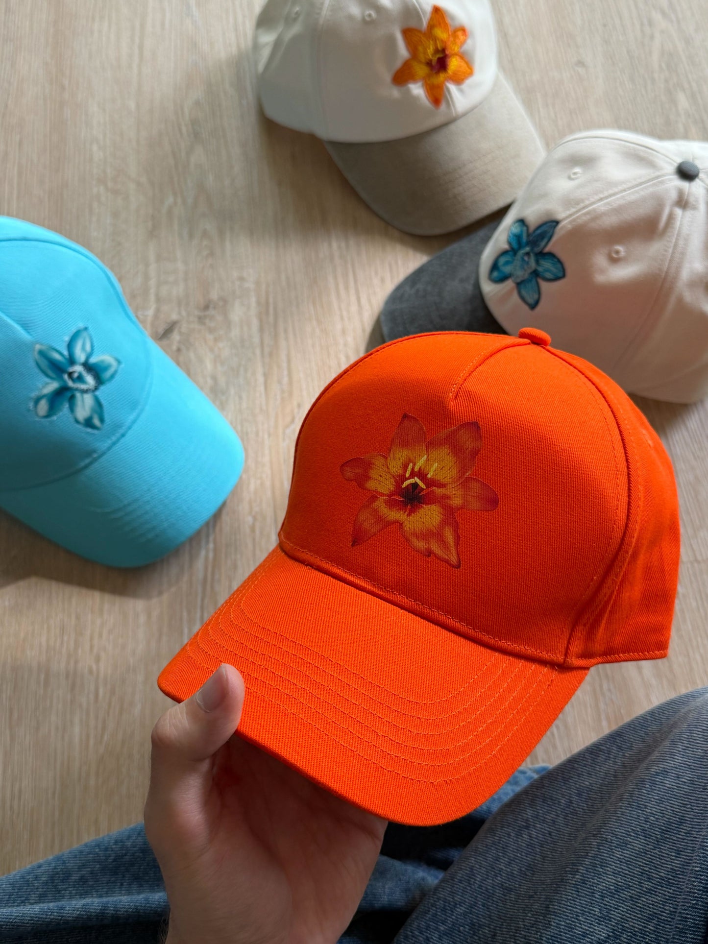 Orange T-Flower baseball hat