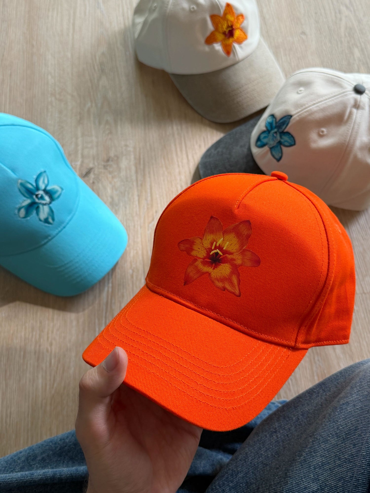 Orange T-Flower baseball hat